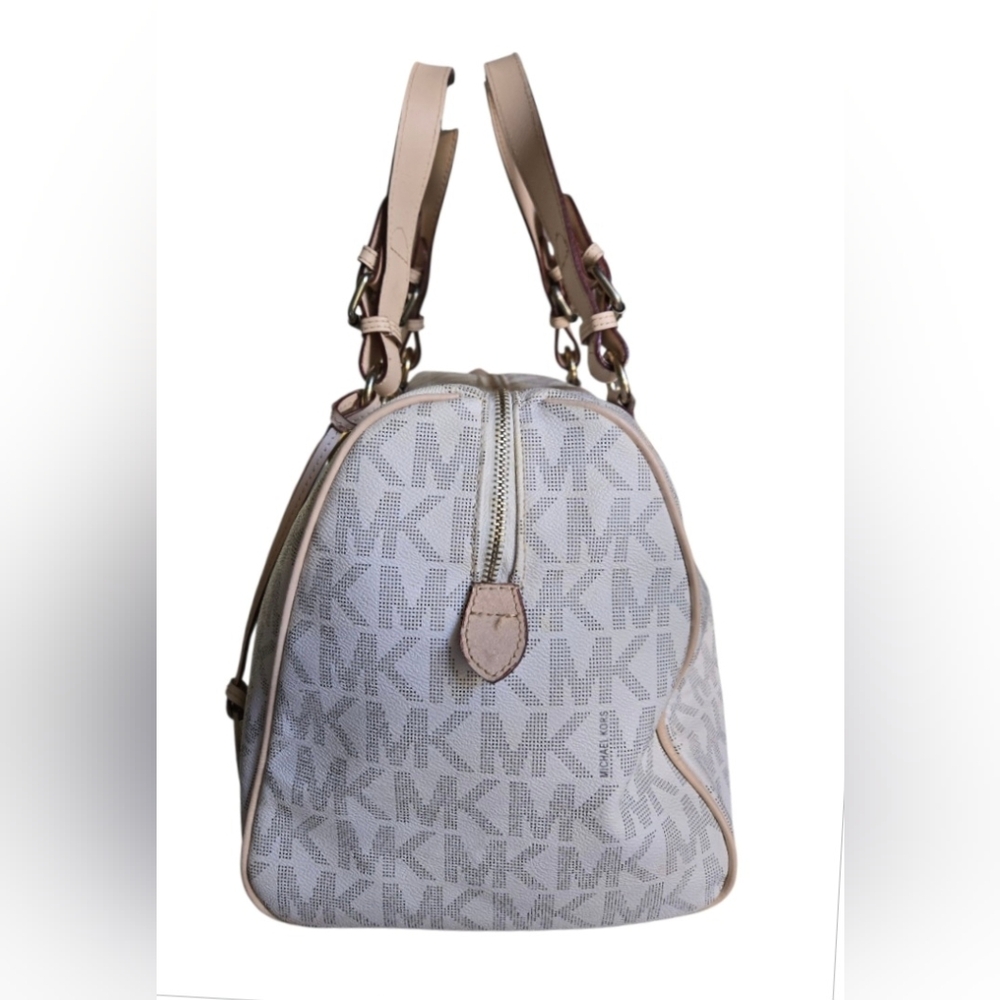 Michael Kors Light Beige MK Logo Satchel with Gold Hardware - Picture 3 of 14